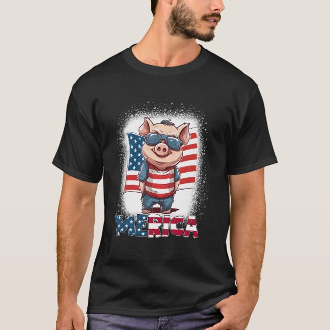 Camiseta Cerdo 4 De Julio Bandera Patriótica De Estados Uni (Anverso)
