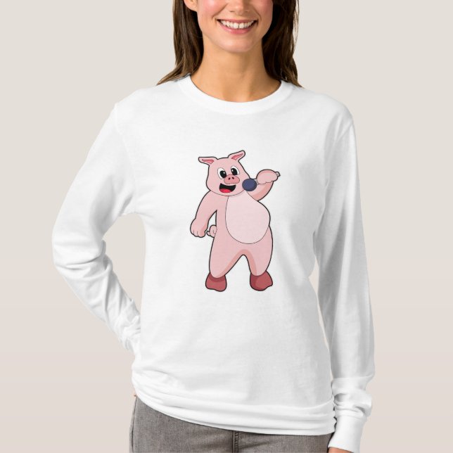 Camiseta Cerdo al cantar con micrófono (Anverso)