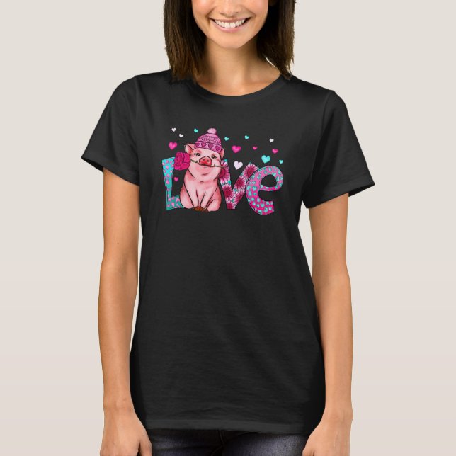 Camiseta Cerdo Amor Corazones El día de San Valentín Granja (Anverso)