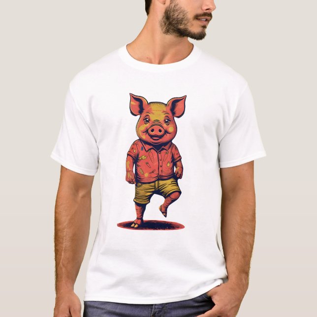 Camiseta Cerdo antropomórfico en neón retro-pop (Anverso)
