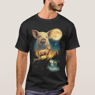 Camiseta Cerdo Aullando Al Meme De La Luna Divertido 9039S
