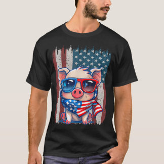 Camiseta Cerdo Bandera Americana Retro Papá Mamá 4 De