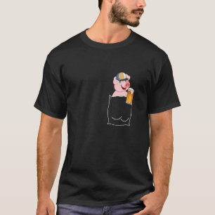 Camiseta Cerdo bebiendo cerveza en el bolsillo divertido du