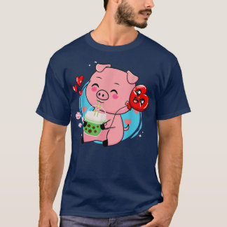Camiseta Cerdo Boba Tea Bubble Tea Kawaii Anime Japonés Nek