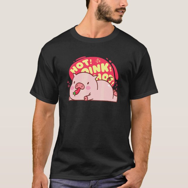 Camiseta Cerdo caliente de rosado caliente comiendo comida  (Anverso)