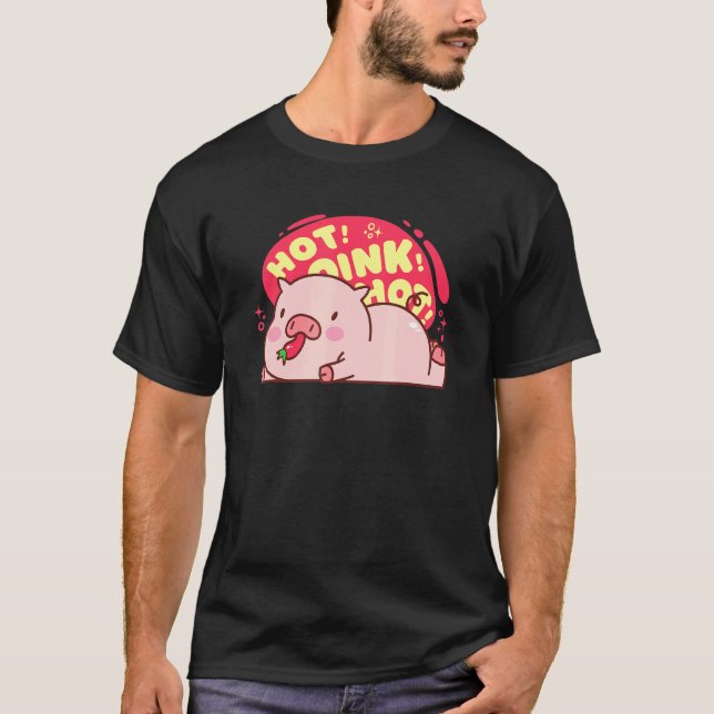 Camiseta Cerdo caliente de rosado caliente comiendo comida  (Anverso)
