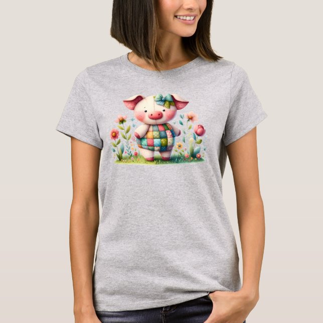 Camiseta Cerdo caprichoso y caprichoso en un jardín floral (Anverso)