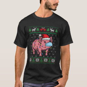 Camiseta Cerdo Cara Máscara Piglet Santa Ugly Para Navidade