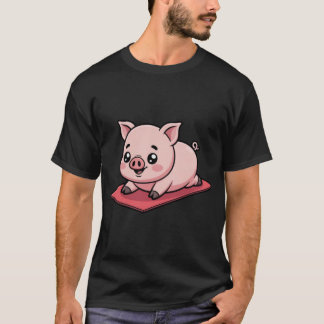 Camiseta Cerdo Chibi Divertido Cayendo Durante la Postura d
