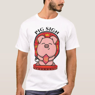 Camiseta Cerdo Chino Zodiaco Rótulo Hombres Blancos