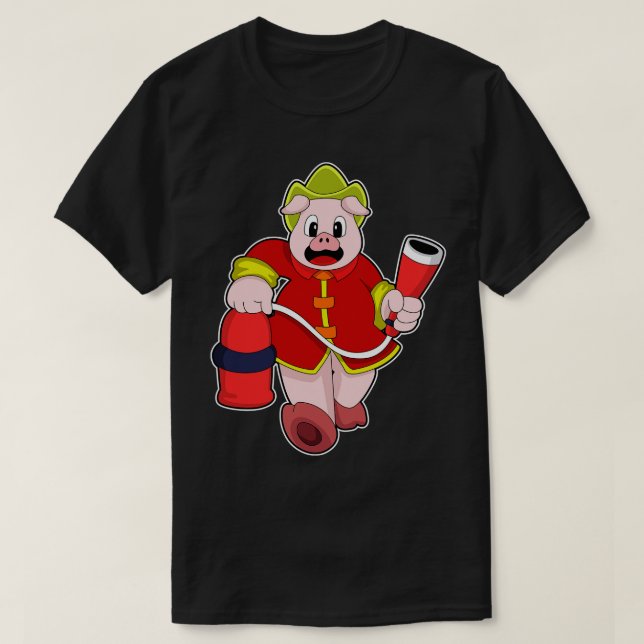 Camiseta Cerdo como bombero con extinguidor de incendios (Diseño del anverso)