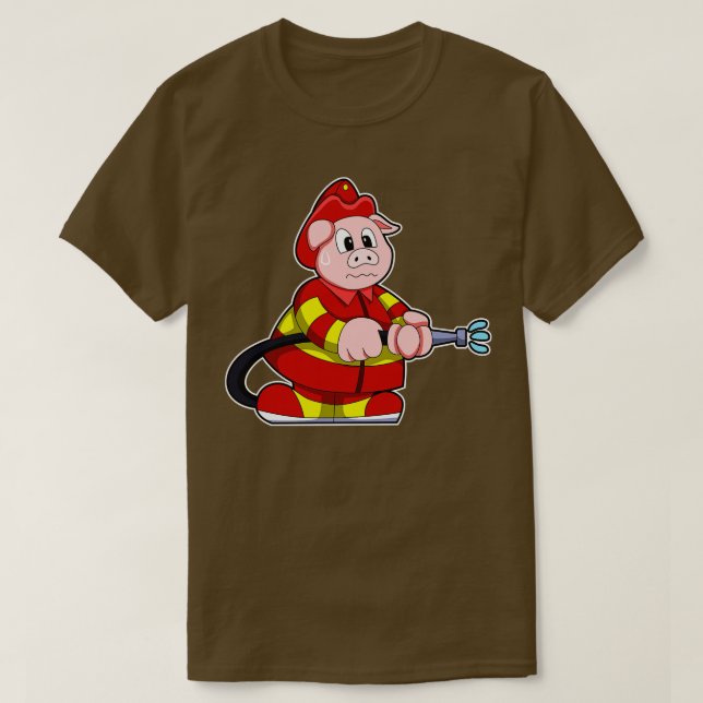 Camiseta Cerdo como bombero con extintor de incendios 1 (Diseño del anverso)