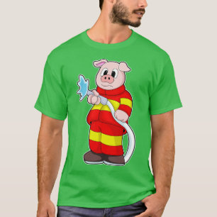 Camiseta Cerdo como bombero con manguera