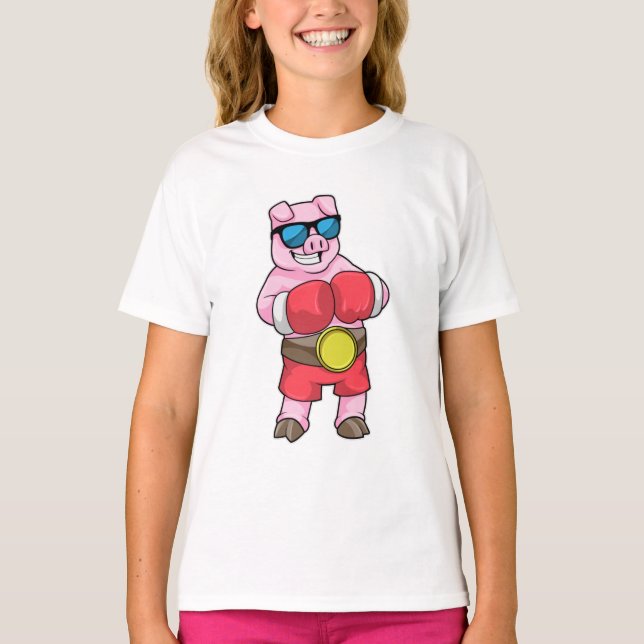 Camiseta Cerdo como boxeador con guantes de boxeo (Anverso)