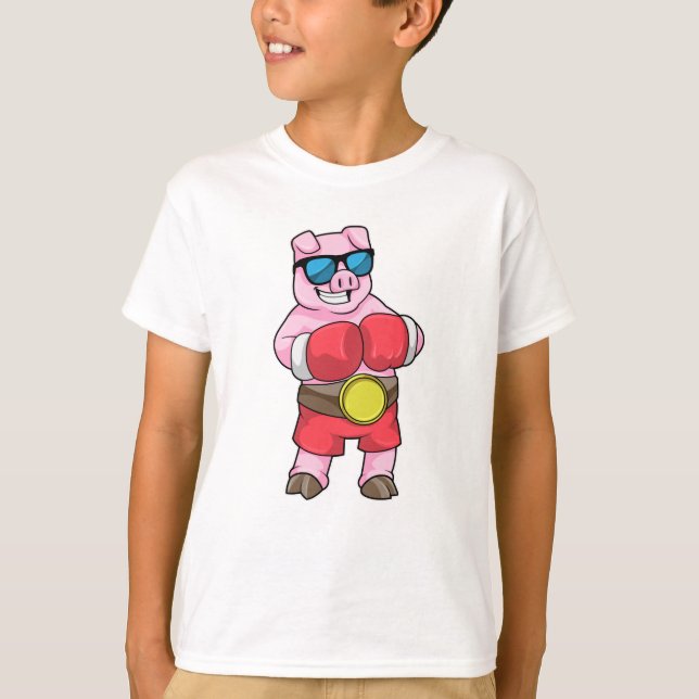 Camiseta Cerdo como boxeador con guantes de boxeo (Anverso)