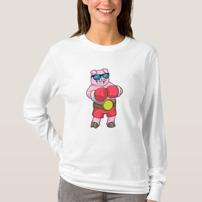 Camiseta Cerdo como boxeador con guantes de boxeo (Anverso)