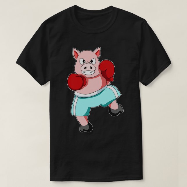 Camiseta Cerdo como boxeador con guantes de boxeo 2 (Diseño del anverso)