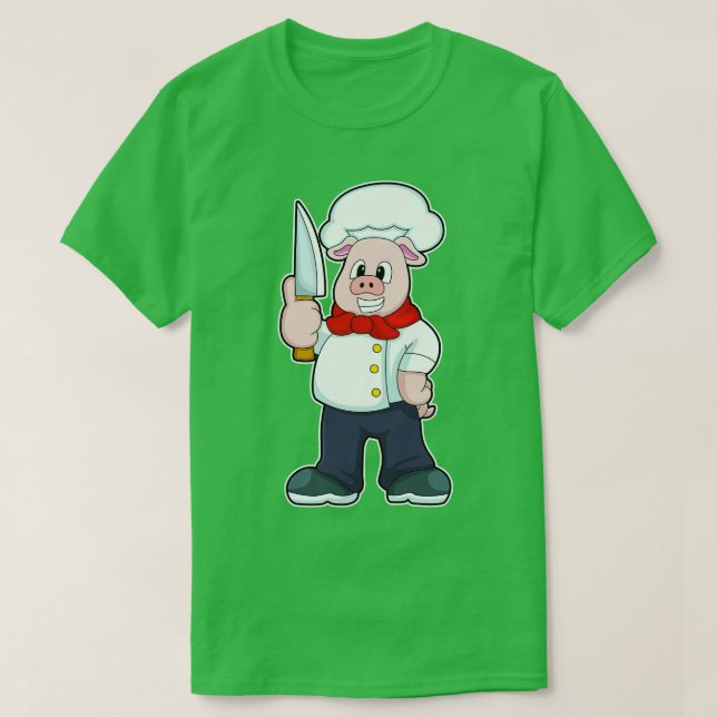 Camiseta Cerdo como carnicero con cuchillo (Diseño del anverso)