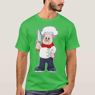 Camiseta Cerdo como carnicero con cuchillo