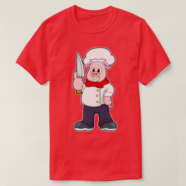 Camiseta Cerdo como carnicero con cuchillo (Diseño del anverso)