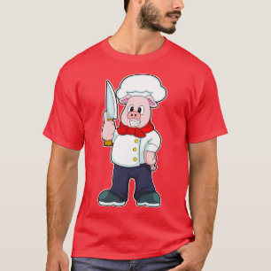Camiseta Cerdo como carnicero con cuchillo