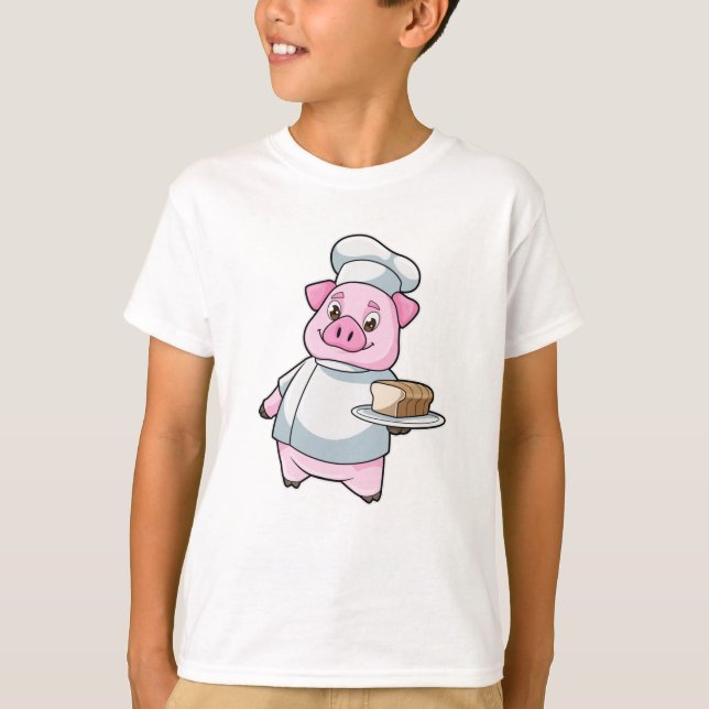 Camiseta Cerdo como chef con Plata y Pastel (Anverso)