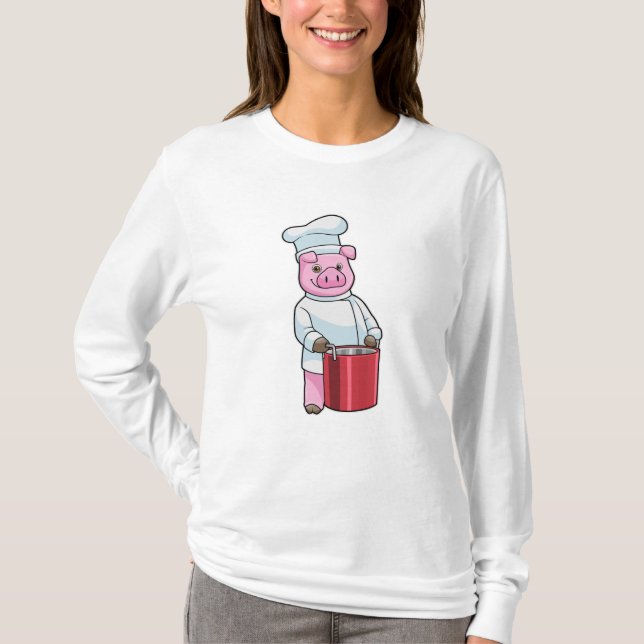 Camiseta Cerdo como cocinero con olla de cocina (Anverso)
