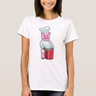 Camiseta Cerdo como cocinero con olla de cocina