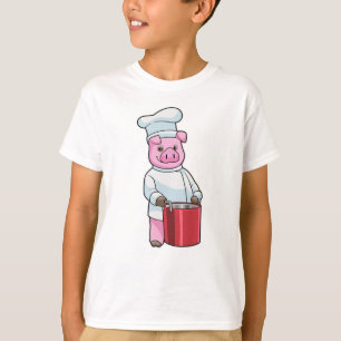Camiseta Cerdo como cocinero con olla de cocina