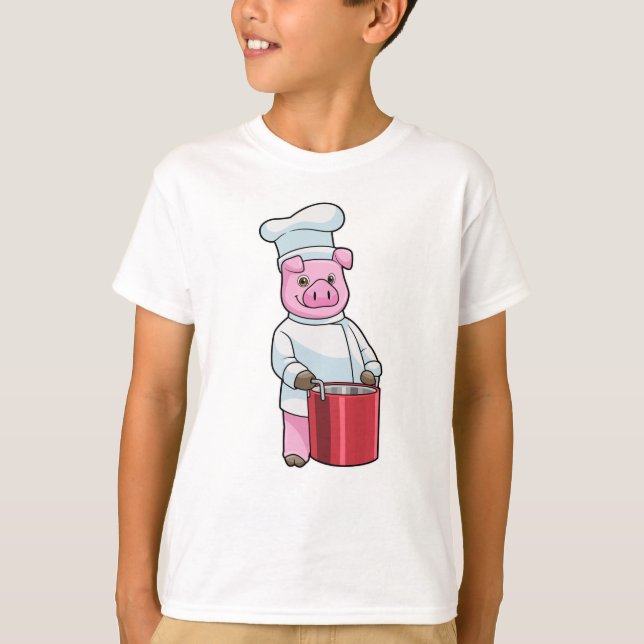 Camiseta Cerdo como cocinero con olla de cocina (Anverso)
