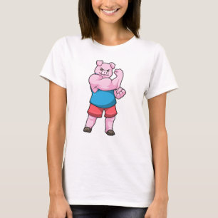 Camiseta Cerdo como culturista con gran brazo superior