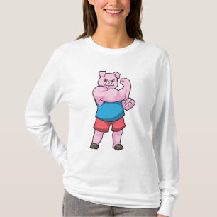 Camiseta Cerdo como culturista con gran brazo superior