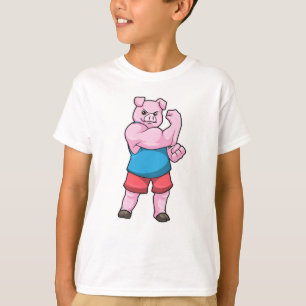 Camiseta Cerdo como culturista con gran brazo superior