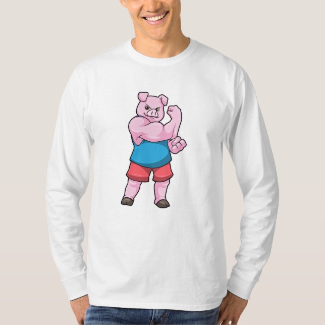 Camiseta Cerdo como culturista con gran brazo superior (Anverso)