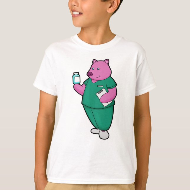 Camiseta Cerdo como enfermera con medicina (Anverso)
