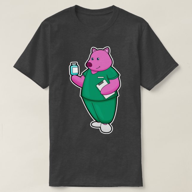 Camiseta Cerdo como enfermera con medicina (Diseño del anverso)
