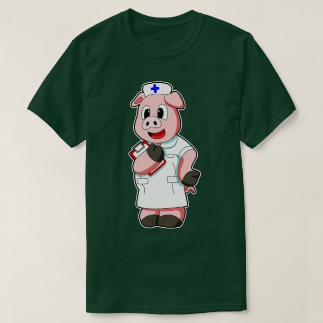 Camiseta Cerdo como enfermera con Smock (Diseño del anverso)