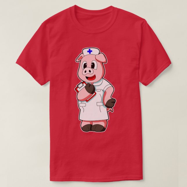 Camiseta Cerdo como enfermera con Smock (Diseño del anverso)