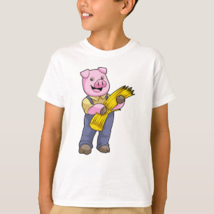 Camiseta Cerdo como granjero con paja