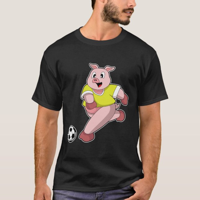 Camiseta Cerdo como jugador de fútbol con fútbol (Anverso)