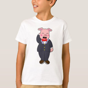 Camiseta Cerdo como maduro con traje y corbata