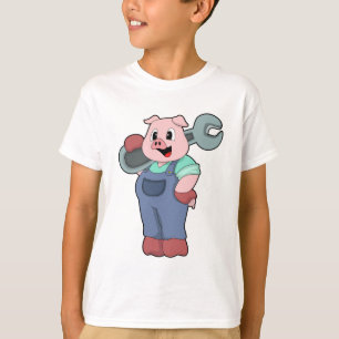 Camiseta Cerdo como mecánico con llave