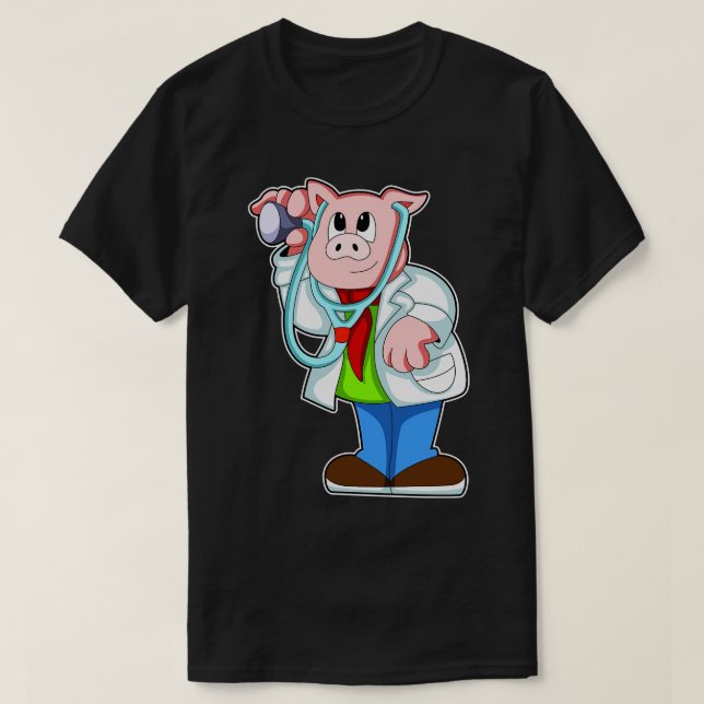 Camiseta Cerdo como Médica con Stethoscope (Diseño del anverso)