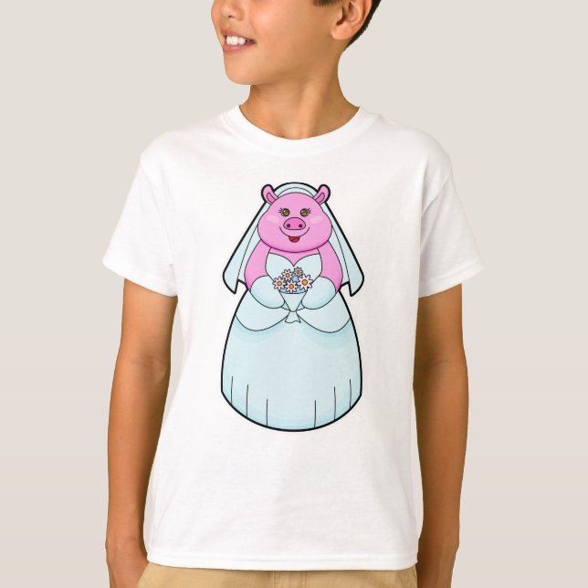 Camiseta Cerdo como Novia con Velo (Anverso)