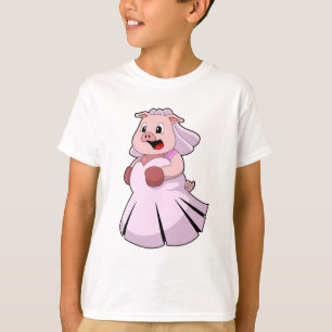 Camiseta Cerdo como novia con vestido Boda. PNG