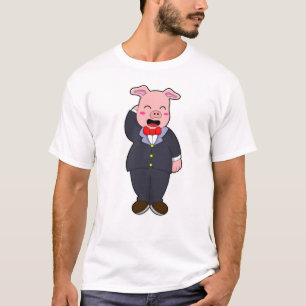 Camiseta Cerdo como novio con traje y corbata