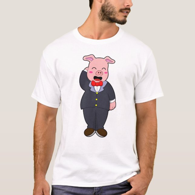 Camiseta Cerdo como novio con traje y corbata (Anverso)