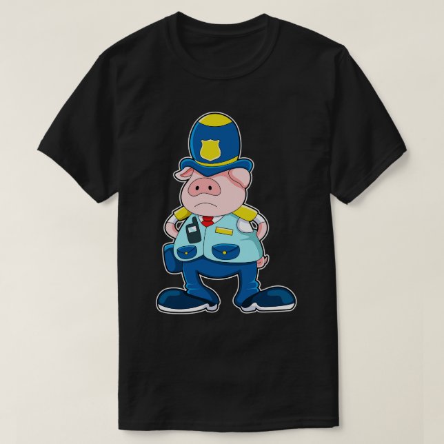 Camiseta Cerdo como oficial de policía con Gorra de uniform (Diseño del anverso)