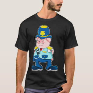 Camiseta Cerdo como oficial de policía con Gorra de uniform