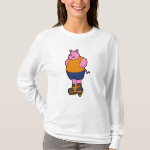 Camiseta Cerdo como patinador con patines en línea
